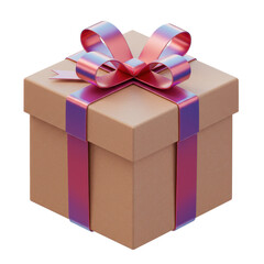 Isolated Present Wrapped with Pink and Purple Ribbon