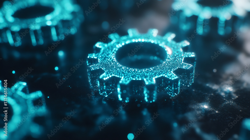 Leinwandbilder close-up of luminous digital gears rotating smoothly, representing advanced technology, innovation, 