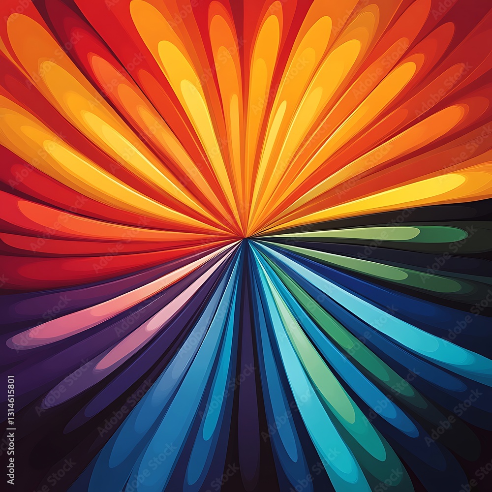 Poster abstract colorful vector background with radiant lines, blending from warm to cool tones, converging