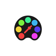 Color palette icon with bright colors and dropper tool. Vector illustration.