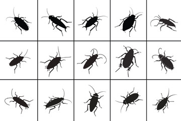 Vector Silhouette of Dead Cockroach  Black Icon, Lying on Its Back