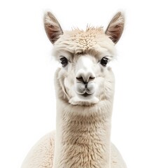 Obraz premium Close-Up Portrait of a Soft-Furred White Alpaca with Expressive Eyes