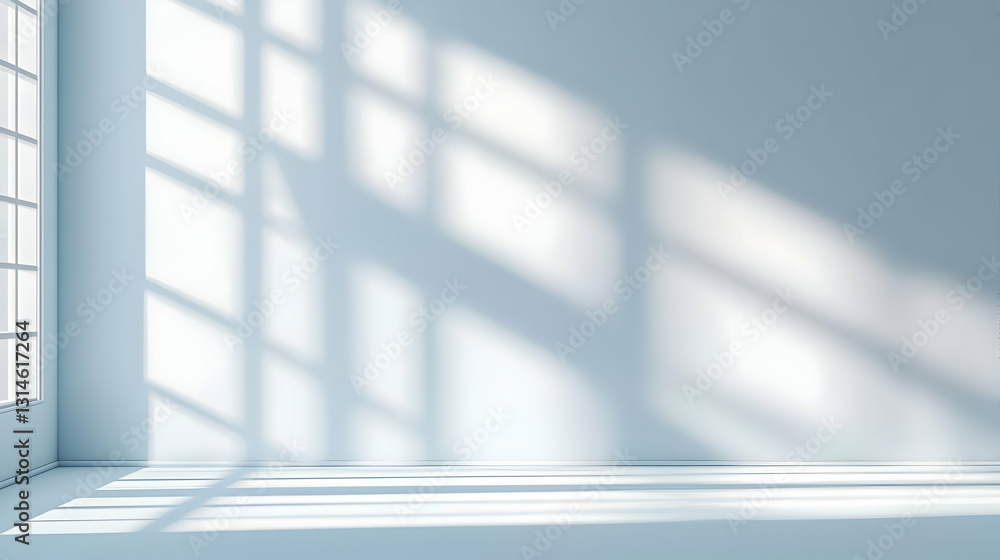 Poster sunlit white room with window shadows soft light empty minimalist interior design architecture backg