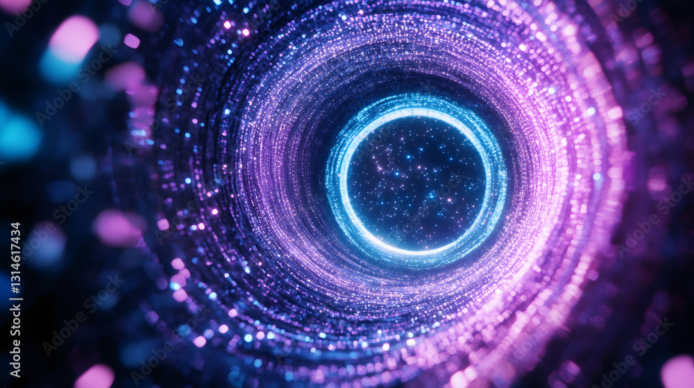 Fototapete Luminous particle vortex whirling dynamically, warping cosmic dimensions with ethereal energy and motion