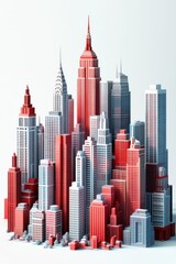 Welcome To New York City. Three-Dimensional Skyscraper Illustration in Red and White