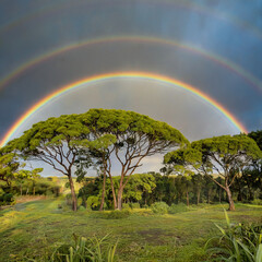 A rare double rainbow in the forest