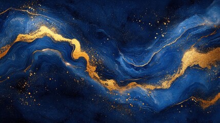 Elegant abstract design of dark blue marble with golden glitter accents creating a luxurious texture