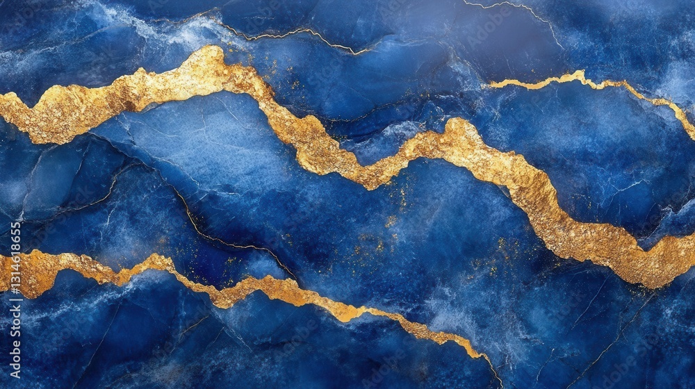Poster elegant abstract design of deep blue marble with golden veins creating a luxurious and sophisticated