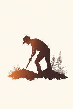 silhouette man digging ground outdoors clip art preview