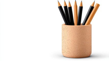 Fototapeta premium Decorative Pencil Holder with Various Pencils on a White Background