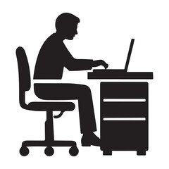 Office Worker Silhouette – Person Working on Laptop Vector Icon