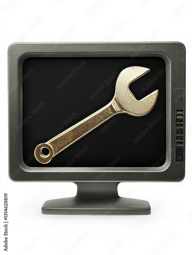 Leinwandbilder monitor icon designed for computer repair with a wrench and nut overlay suitable for service promoti