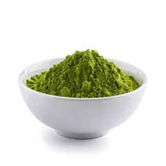 Green Powder in White Bowl on Simple Background for Healthy Living