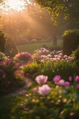 Naklejka premium Beautiful garden with colorful flowers.