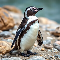 Naklejka premium Humboldt penguin (Spheniscus humboldti) is a medium-sized penguin from South America