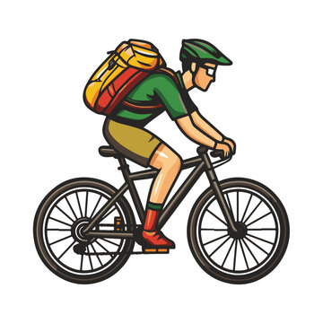 cyclist riding bike with backpack clip art preview