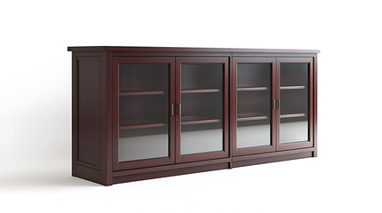 A large wooden cabinet with four glass doors