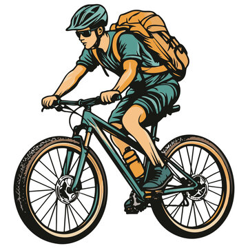 cyclist riding bike with backpack clip art preview