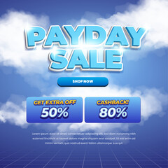 Shopping Payday Sale discount deals soft light blue Cloudy style with Extra and Cashback Promotional Digital Banner Poster Flyer Template