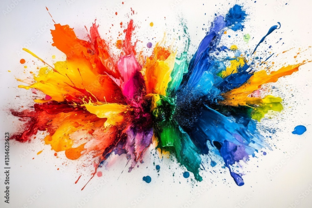 Poster dynamic abstract digital art with vibrant colorful splashes on white background
