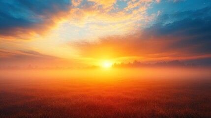 Obraz premium Misty Sunrise Over Golden Field