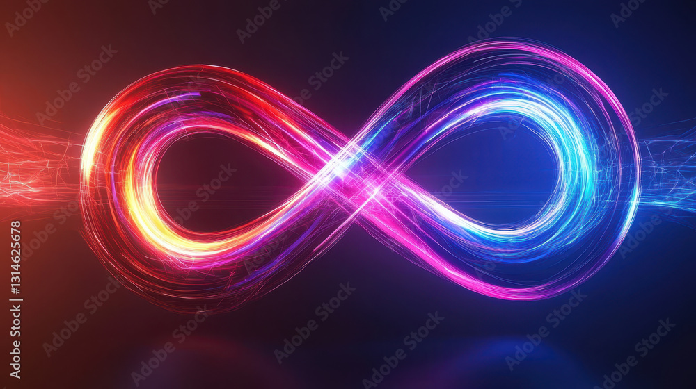 Poster abstract neon infinity loop symbolizing technology and innovation