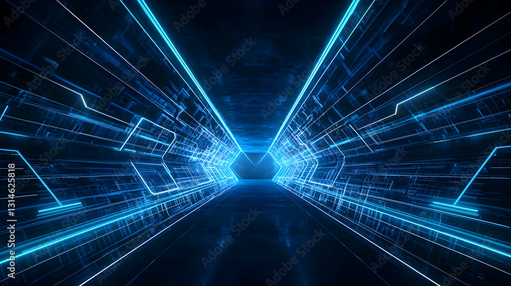 Aufkleber futuristic dark blue digital tunnel with glowing particles data stream information flow technology b