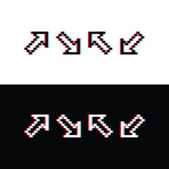 glitch effect arrow  icon 8 bit, pixel art 8 bit icon for game  logo. 