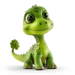 Fototapeta premium Cute Green Dinosaur Character with Big Eyes and Friendly Smile