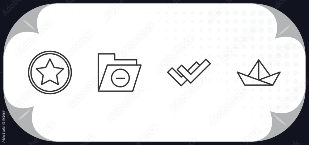 Poster outline icons set - user interface concept. favorites button, remove, double checking, paper boat.