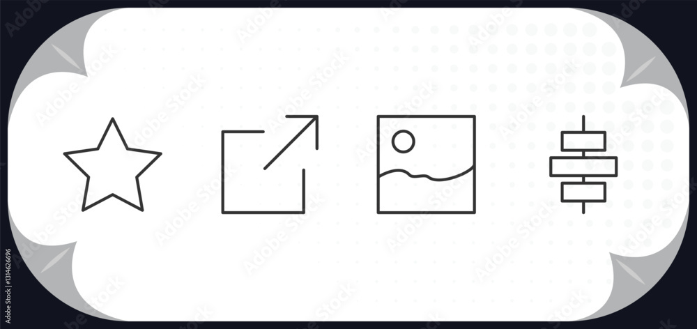 Poster outline icons set - user interface concept. favourite, export, gallery, horizontal alignment.