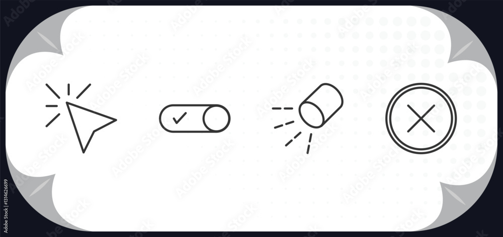 Poster outline icons set - user interface concept. cursor, activated, lightining, wrong.