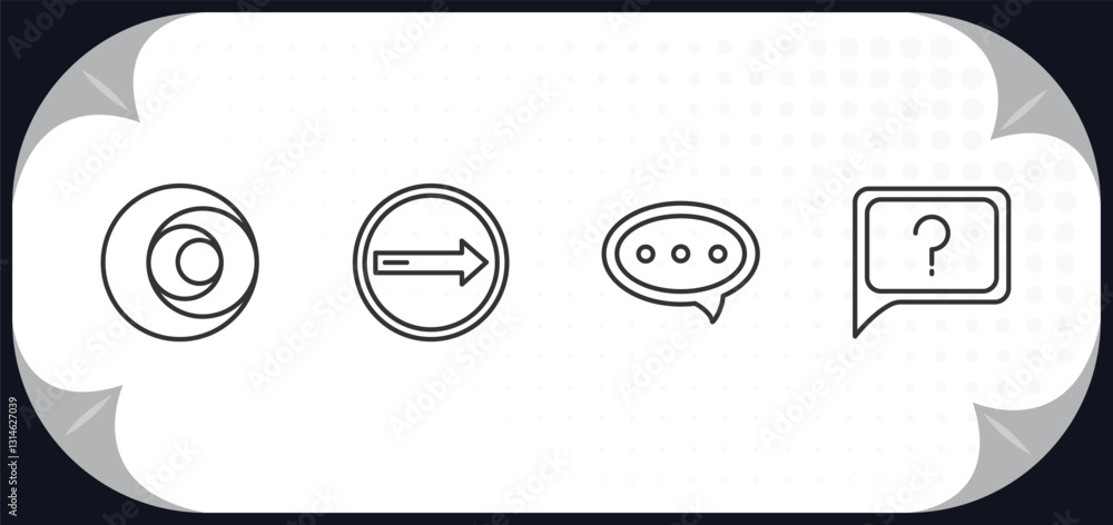 Poster outline icons set - ultimate glyphicons concept. circle sizes, turn right, message ballon, question 