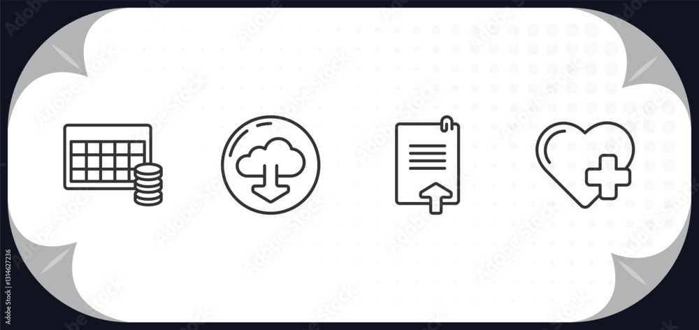 Poster outline icons set - user interface concept. table for data, download from the cloud, uploading file,