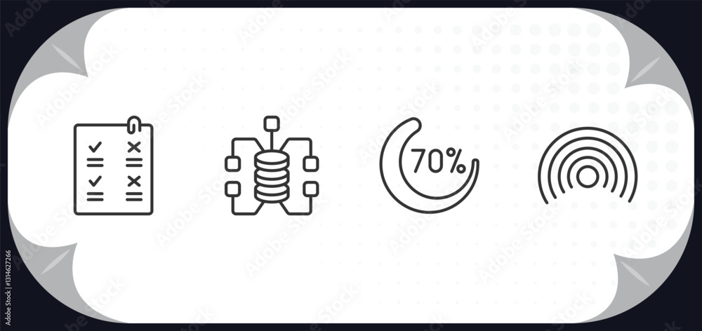 Poster outline icons set - user interface concept. confirmity, data connection, loading indicator, wi-fi.