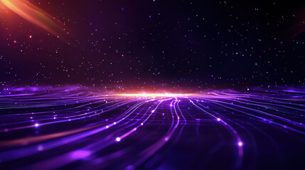Obraz premium Digital landscape with glowing lines and stars in cosmic setting