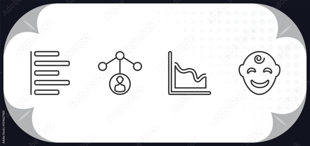Poster outline icons set - user interface concept. justified, user data analytics, multiple variable lines,