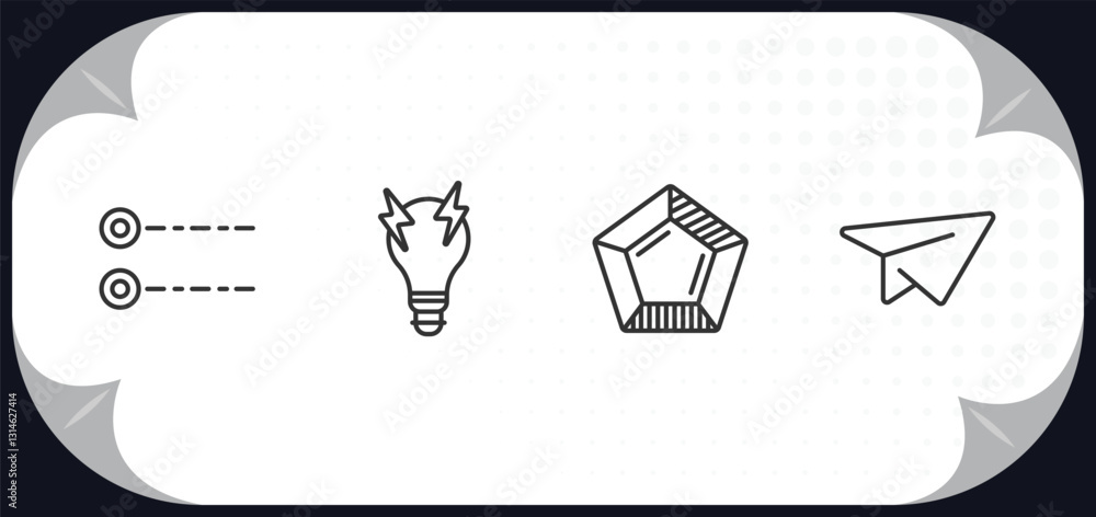 Poster outline icons set - user interface concept. radio button, brainstorming, pentagonal chart, flying or