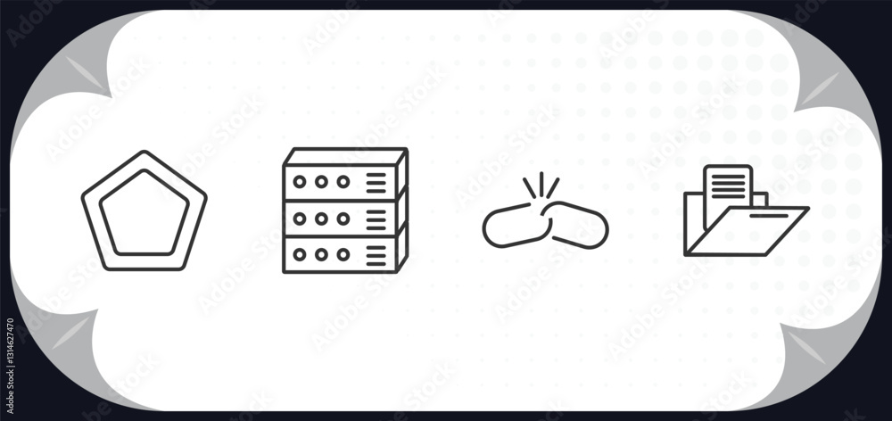 Poster outline icons set - user interface concept. gradient, disk storage, disconnected chains, data folder