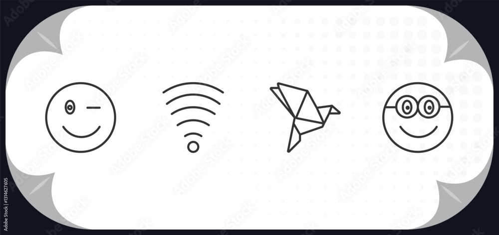 Poster outline icons set - user interface concept. wink smile, , paper bird, nerd smile.