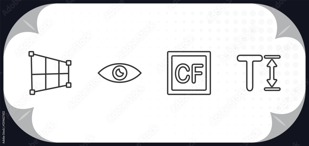 Poster outline icons set - user interface concept. crop perspective, visual, cf, text height.