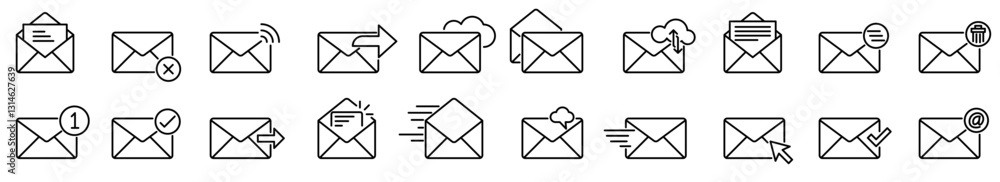 Wall mural email linear icons set. envelope icon. editable stroke. vector illustration