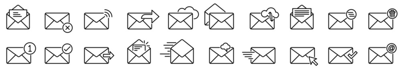 Email linear icons set. Envelope icon. Editable stroke. Vector illustration