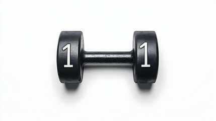 Fototapeta premium One Kilogram Black Dumbbell Isolated On White Background Fitness Concept
