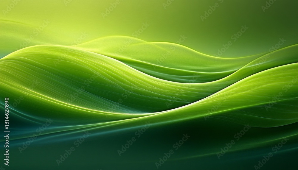 Poster vibrant green and yellow abstract digital art with dynamic wave pattern and illusion of depth and mo