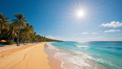 Tropical Beach Joyful Relaxing Under Sunny Sky
