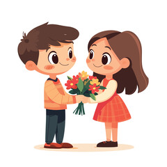 Fototapeta premium boy and girl with flowers