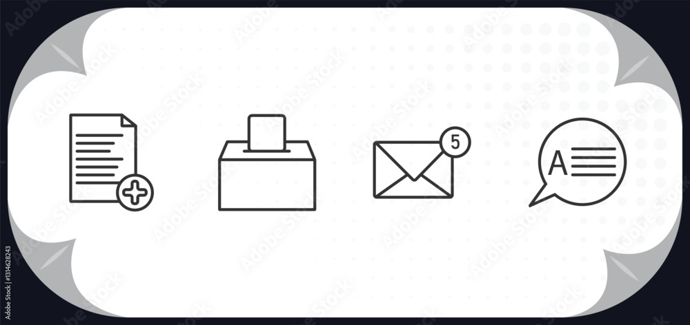 Poster outline icons set - user interface concept. add new document, elections, new message, answer.