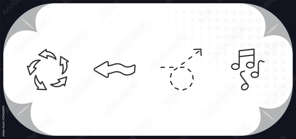 Poster outline icons set - user interface concept. spinning arrows, squiggly arrow, curly dotted arrow, mus