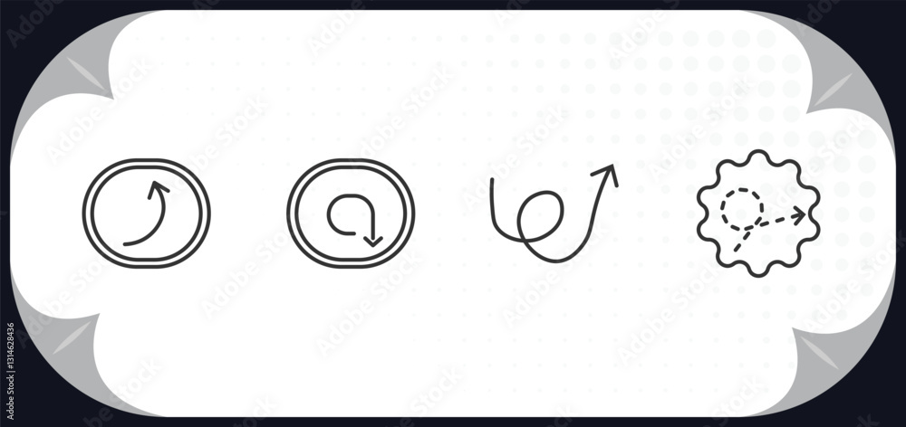 Poster outline icons set - user interface concept. spinning left arrow, clockwise drawn arrow, swirly scrib
